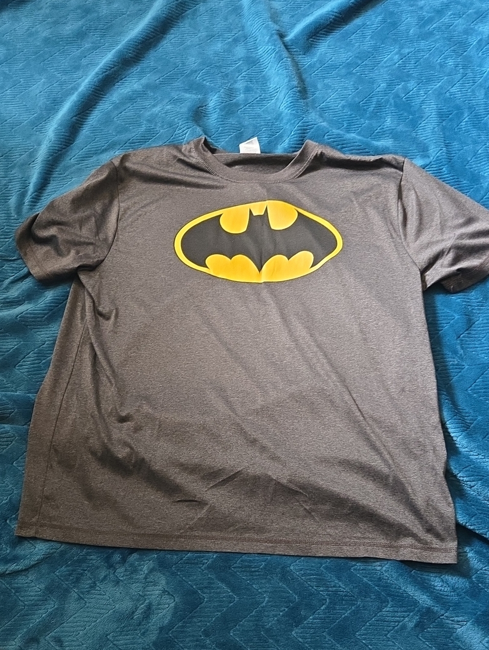 3/$20 Batman Logo Womans Short Sleeve Shirt - Gray with Yellow Logo